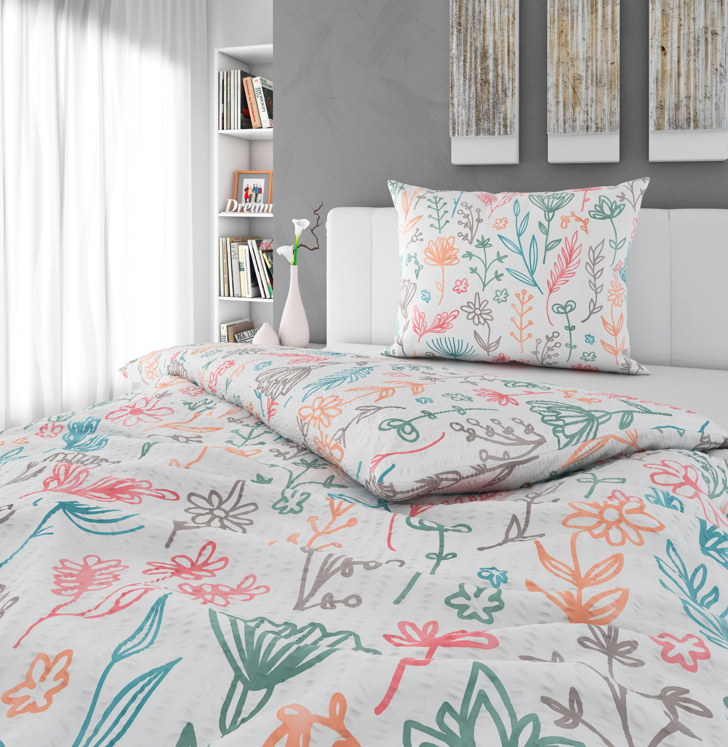 OBOJESTRANSKA POSTELJNINA SOULOOM 140/200 cm mečkanka večbarvno  - večbarvno, Konvencionalno, tekstil (140/200cm) - Esposa