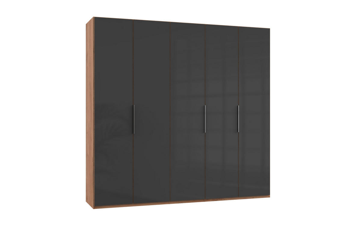 DREHTÜRENSCHRANK 250/236/58 cm 5-türig Grau, Eichefarben  - Chromfarben/Eichefarben, MODERN, Glas/Holzwerkstoff (250/236/58cm) - MID.YOU