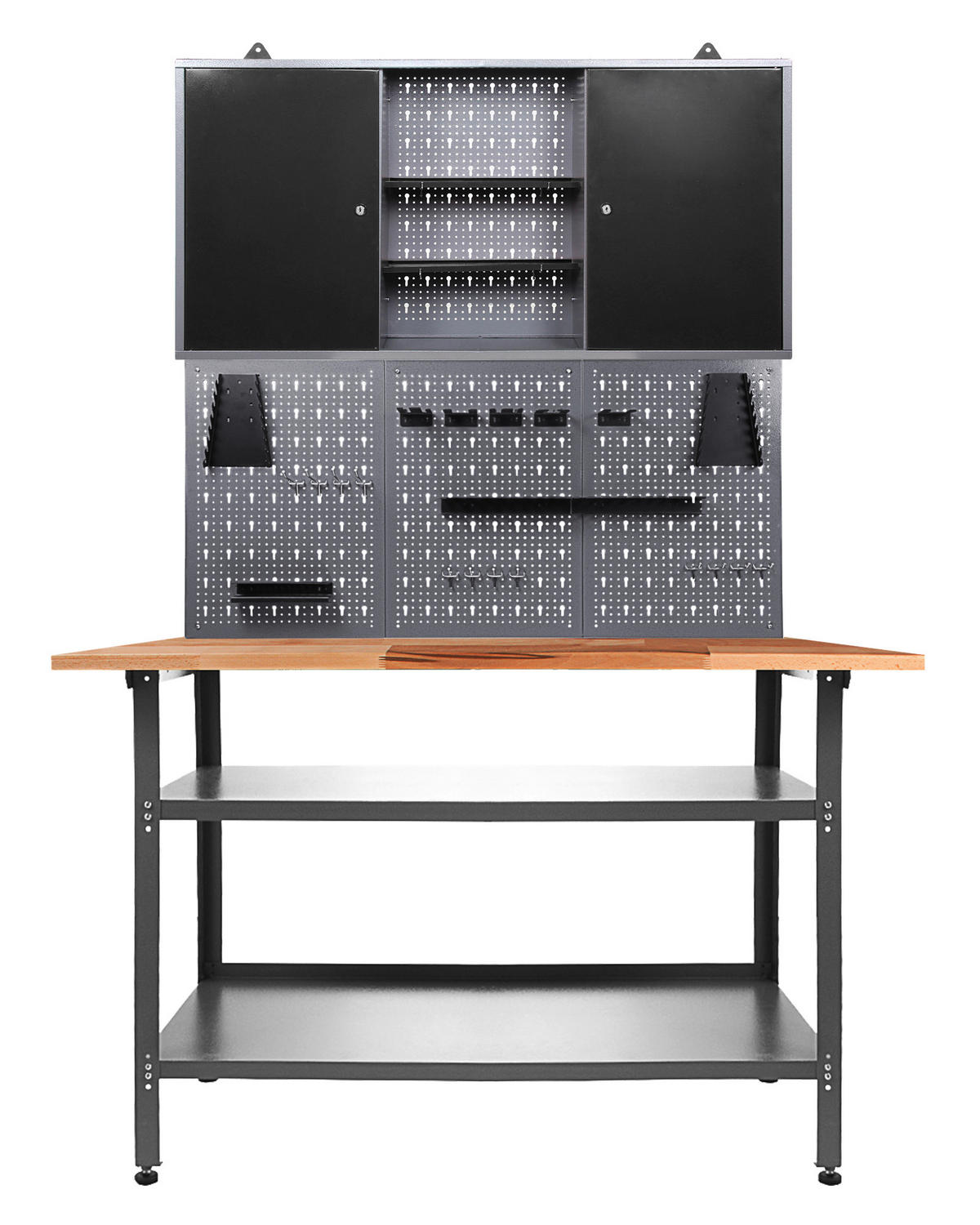 WERKBANKSET 120/205/60 cm  - Anthrazit/Grau, Basics, Holz/Metall (120/205/60cm)
