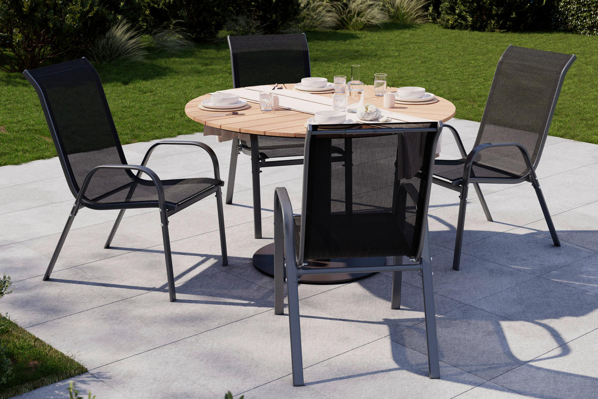 GARTENSESSEL-SET Eisen Anthrazit, Schwarz  - Anthrazit/Schwarz, MODERN, Textil/Metall (54/94/73cm) - Ambia Garden