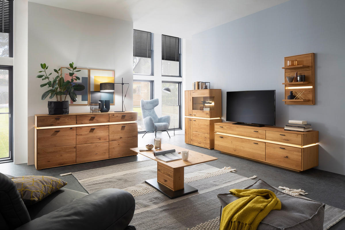 WOHNWAND  in Wildeiche 286/181/51 cm  - Wildeiche/Anthrazit, Natur, Glas/Holz (286/181/51cm) - MID.YOU