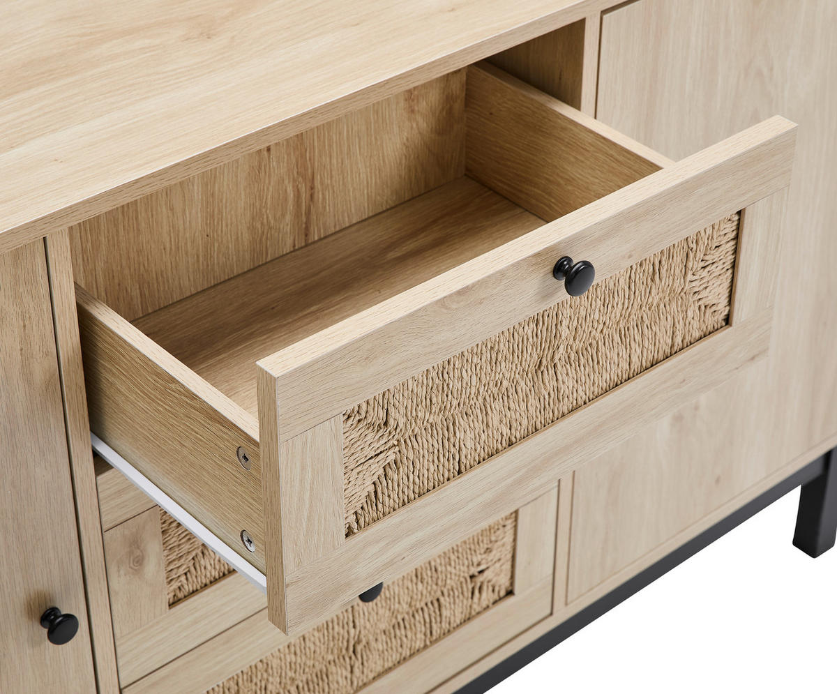SIDEBOARD  in 140/80/39 cm  - Schwarz/Naturfarben, Natur, Holz/Papier (140/80/39cm) - MID.YOU
