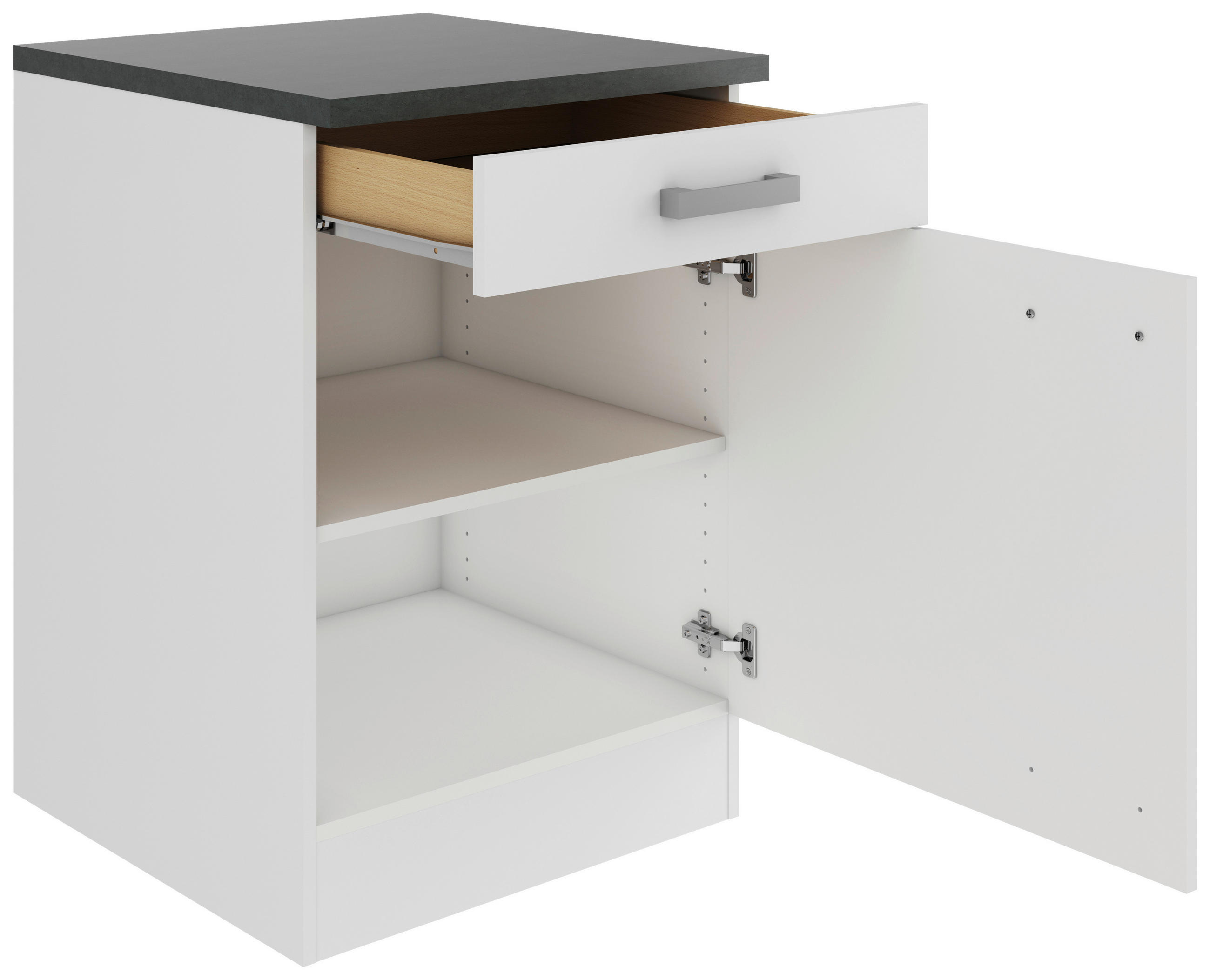 KÜCHENUNTERSCHRANK 60/84,8/60 cm  in Weiß  - Anthrazit/Buchefarben, Basics, Holzwerkstoff/Metall (60/84,8/60cm) - Optifit