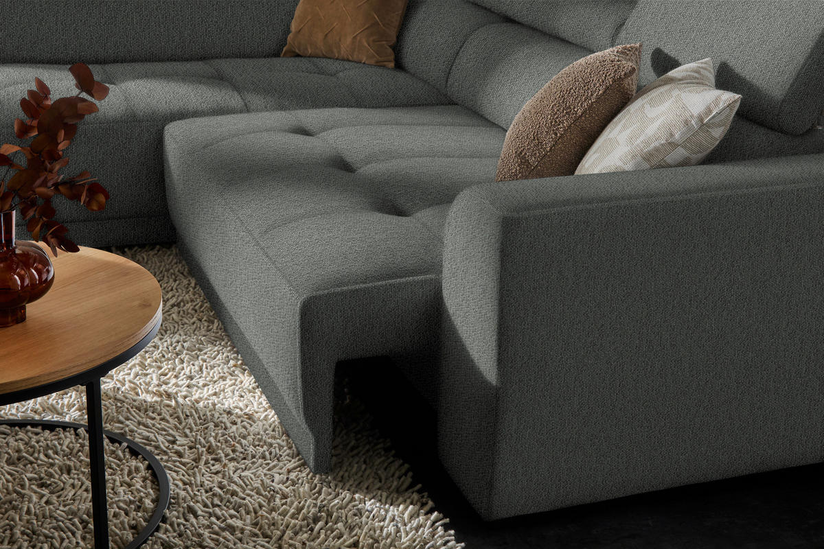 ECKSOFA in Struktur Grau  - Schwarz/Grau, Design, Kunststoff/Textil (205/284cm) - MID.YOU
