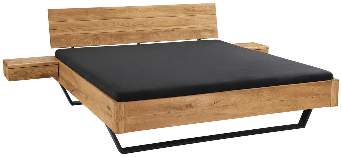BALKENBETT 140/220 cm  in Wildeiche  - Wildeiche/Schwarz, Natur, Holz/Metall (140/220cm) - Linea Natura