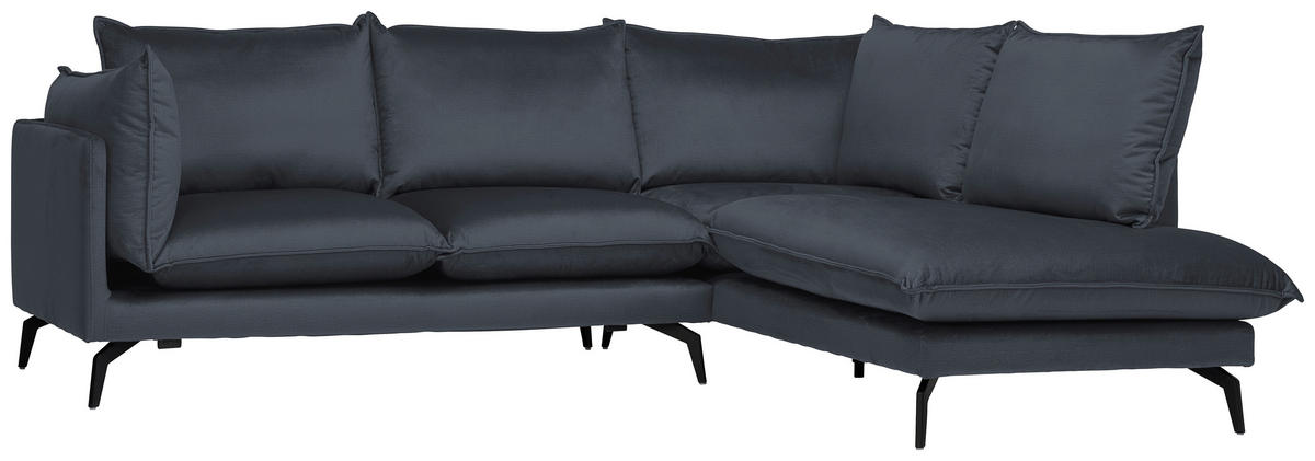 ECKSOFA in Samt Anthrazit  241/200 cm  - Anthrazit/Schwarz, Design, Textil/Metall (241/200cm) - Carryhome