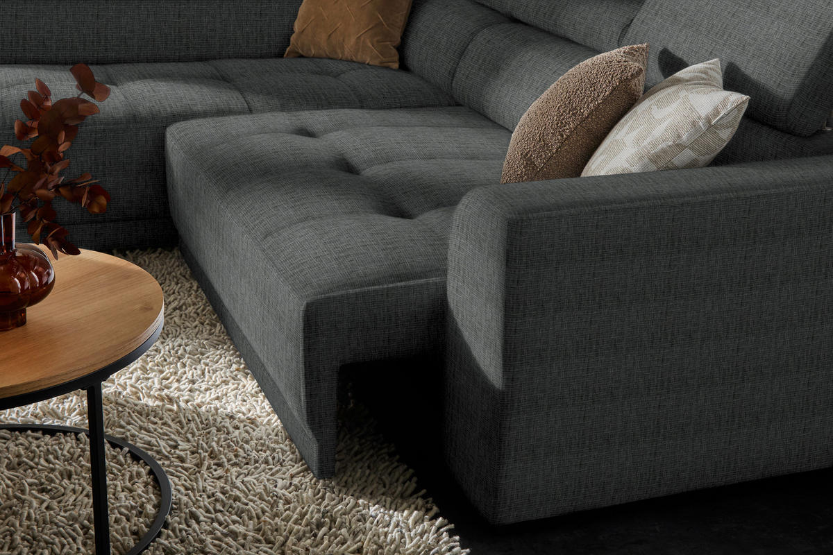 ECKSOFA in Chenille Dunkelgrau  205/284 cm  - Dunkelgrau/Schwarz, Design, Kunststoff/Textil (205/284cm) - Xora