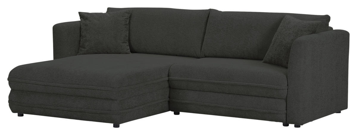 ECKSOFA Anthrazit Plüsch Zierkissen, Rückenkissen, Bettkasten, Schlaffunktion, Rücken echt, Liegefläche im Originalstoff  - Anthrazit/Beige, MODERN, Kunststoff/Textil (246/178cm) - Carryhome