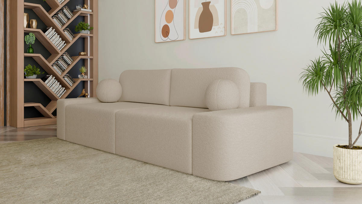 SCHLAFSOFA Bouclé Sandfarben  - Sandfarben/Schwarz, Design, Kunststoff/Textil (268/85/110cm) - MID.YOU