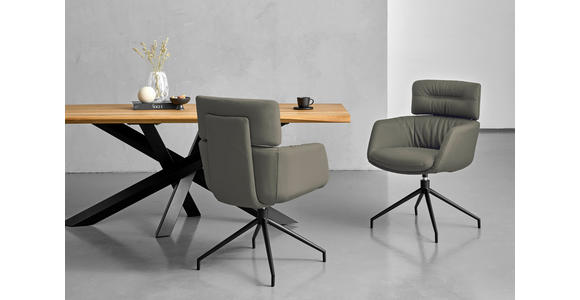 ARMLEHNSTUHL  Lederauswahl, Wippfunktion, Sitzfläche 360° drehbar  Echtleder  - Dunkelgrau/Schwarz, Design, Leder/Metall (62/92/66cm) - Dieter Knoll