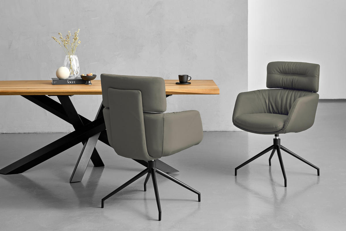 ARMLEHNSTUHL  Lederauswahl, Wippfunktion, Sitzfläche 360° drehbar  Echtleder  - Dunkelgrau/Schwarz, Design, Leder/Metall (62/92/66cm) - Dieter Knoll