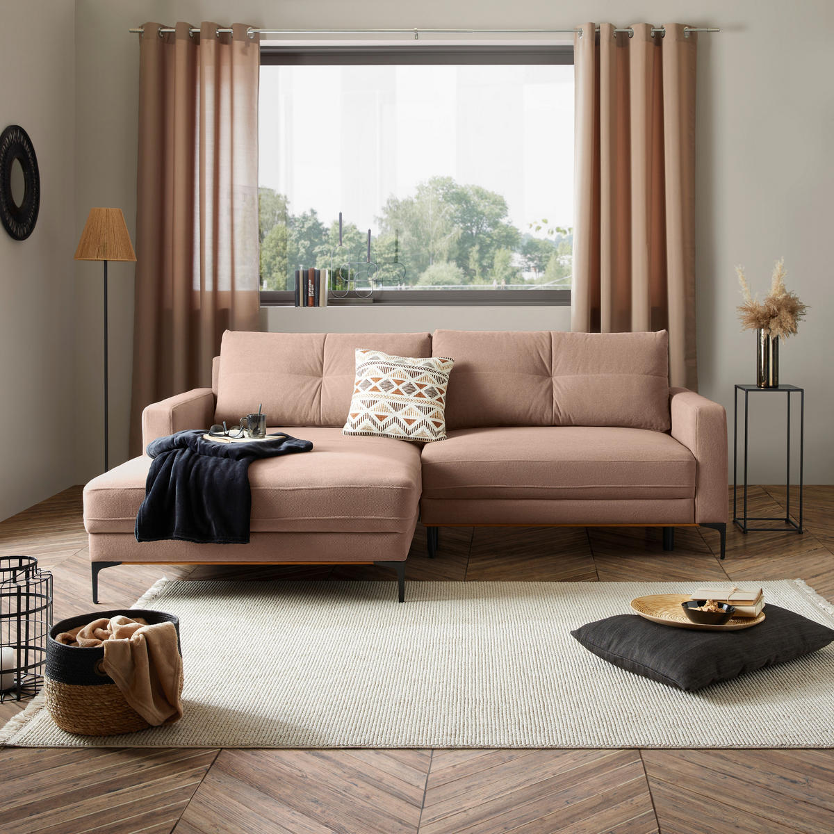 ECKSOFA in Rosa  - Schwarz/Rosa, Modern, Textil/Metall (162/238cm) - Ondega