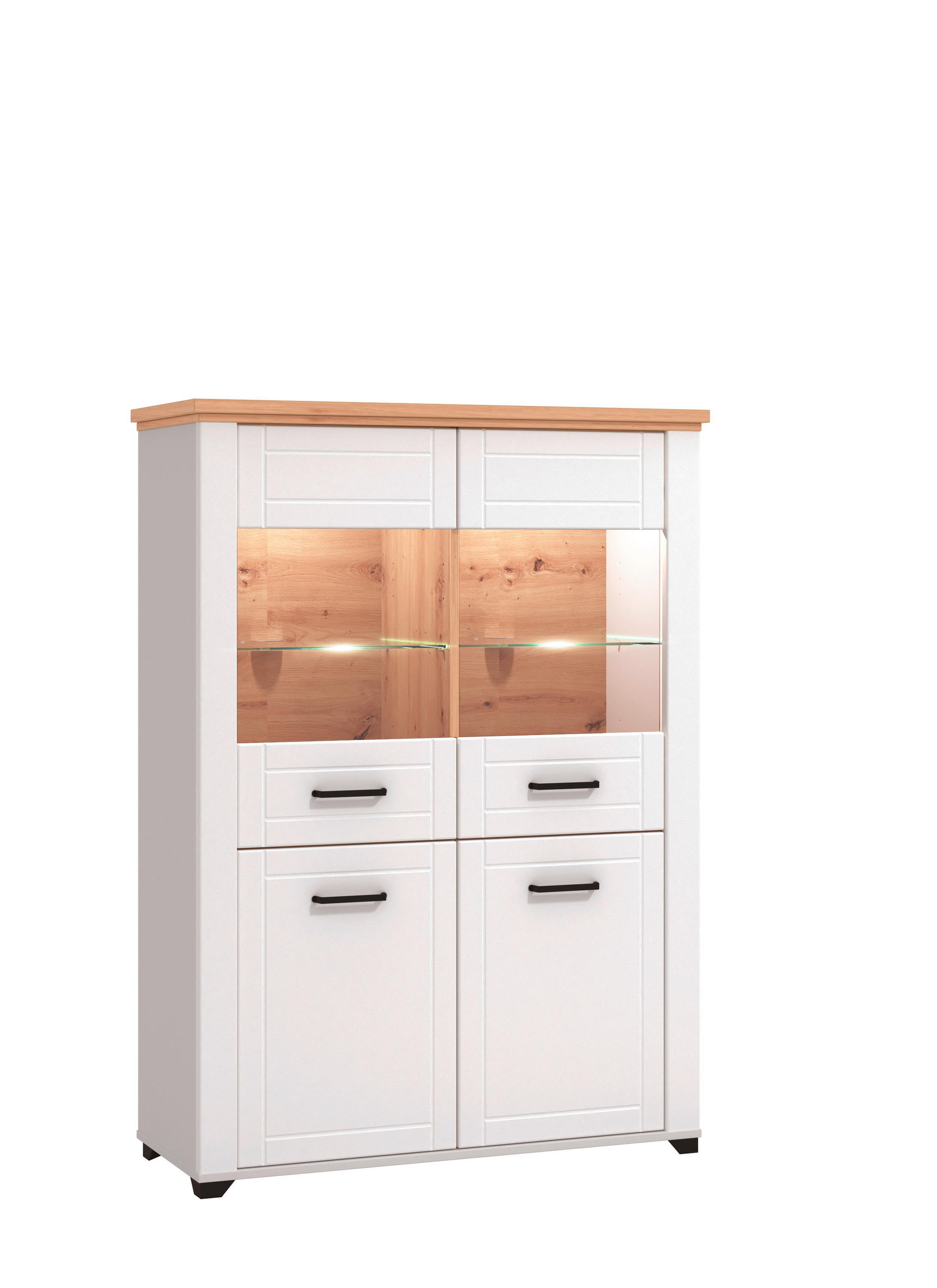 Landscape VITRÍNA, biela, dub artisan, 103,5/143/41 cm