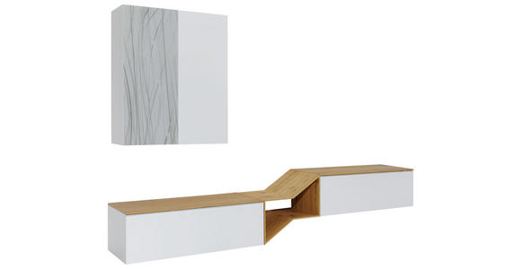 WOHNWAND in Grau, Weiß, Eichefarben - Eichefarben/Weiß, Design, Glas/Holz (300/187/47cm) - Dieter Knoll
