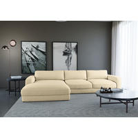 ECKSOFA in Cord Creme  - Creme/Schwarz, MODERN, Textil (176/84/303cm) - Trendmanufaktur