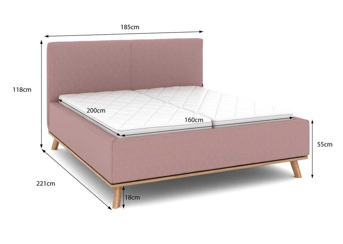 POLSTERBETT Matratze, Lattenrost, Bettkasten 160/200 cm  in Altrosa  - Eichefarben/Altrosa, Design, Holz/Textil (160/200cm) - Musterring