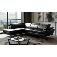 ECKSOFA  in Lederlook Echtleder Schwarz  - Schwarz, Design, Leder/Textil (211/264cm) - Livetastic