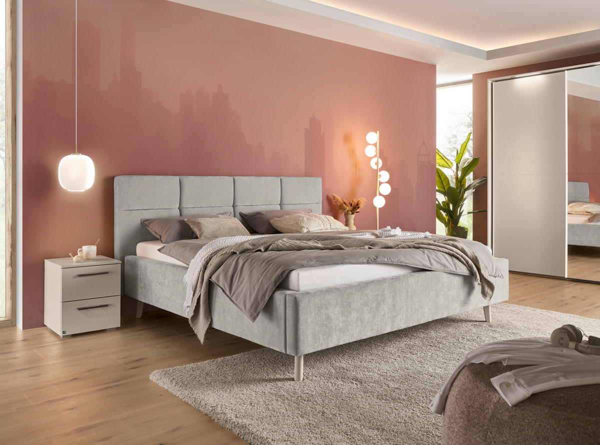 POLSTERBETT 180/200 cm,  in Grau,  - Sandfarben/Grau, KONVENTIONELL, Holz/Textil (180/200cm) - SetOne by Musterring