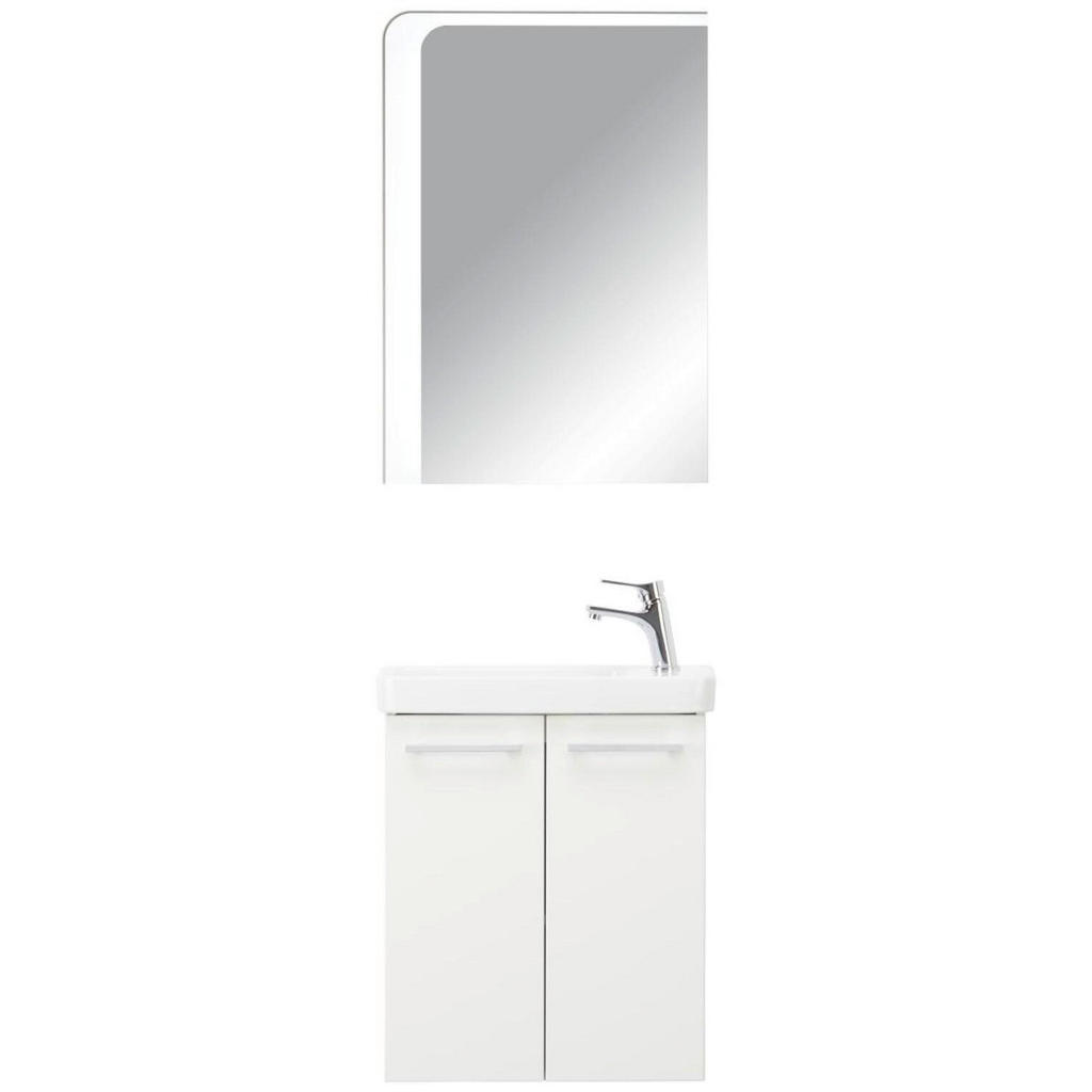 Thumbnail - Voleo Badezimmer Lara, Weiß, Glas, Keramik, Holzwerkstoff, 55.5 cm, Made in Germany, hängend, individuell planbar, Zusat...