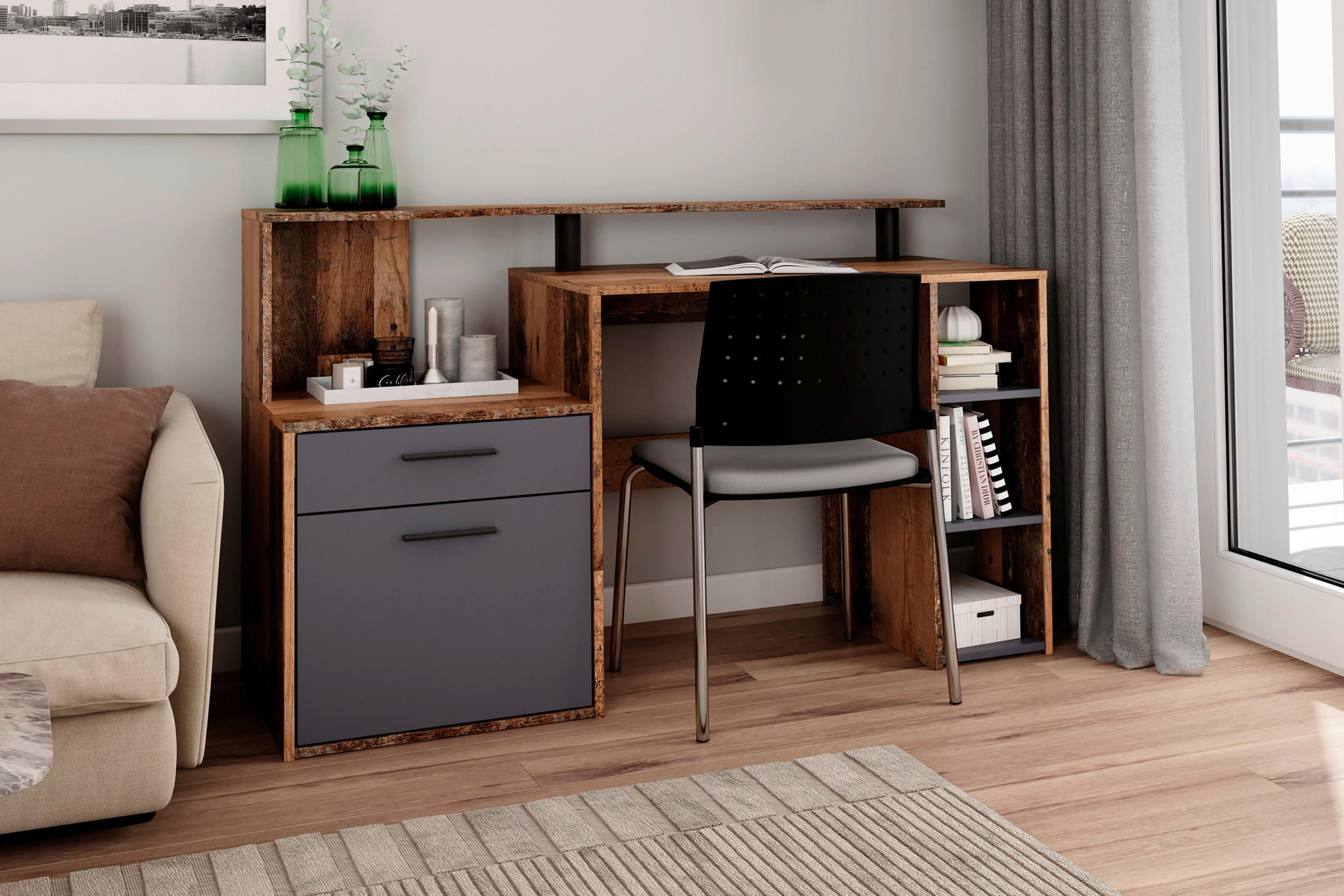 SCHREIBTISCH 140/55/89 cm  in Anthrazit, Alteiche  - Alteiche/Anthrazit, MODERN, Holzwerkstoff/Kunststoff (140/55/89cm) - MID.YOU
