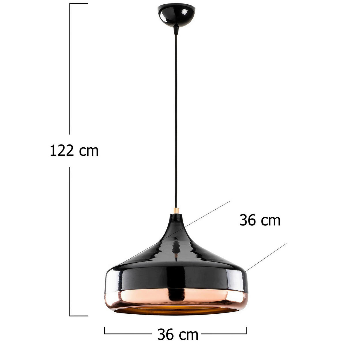 ZÁVĚSNÉ SVÍTIDLO, 36/122 cm  - barva růžového zlata/černá, Design, kov (36/122cm) - P & B