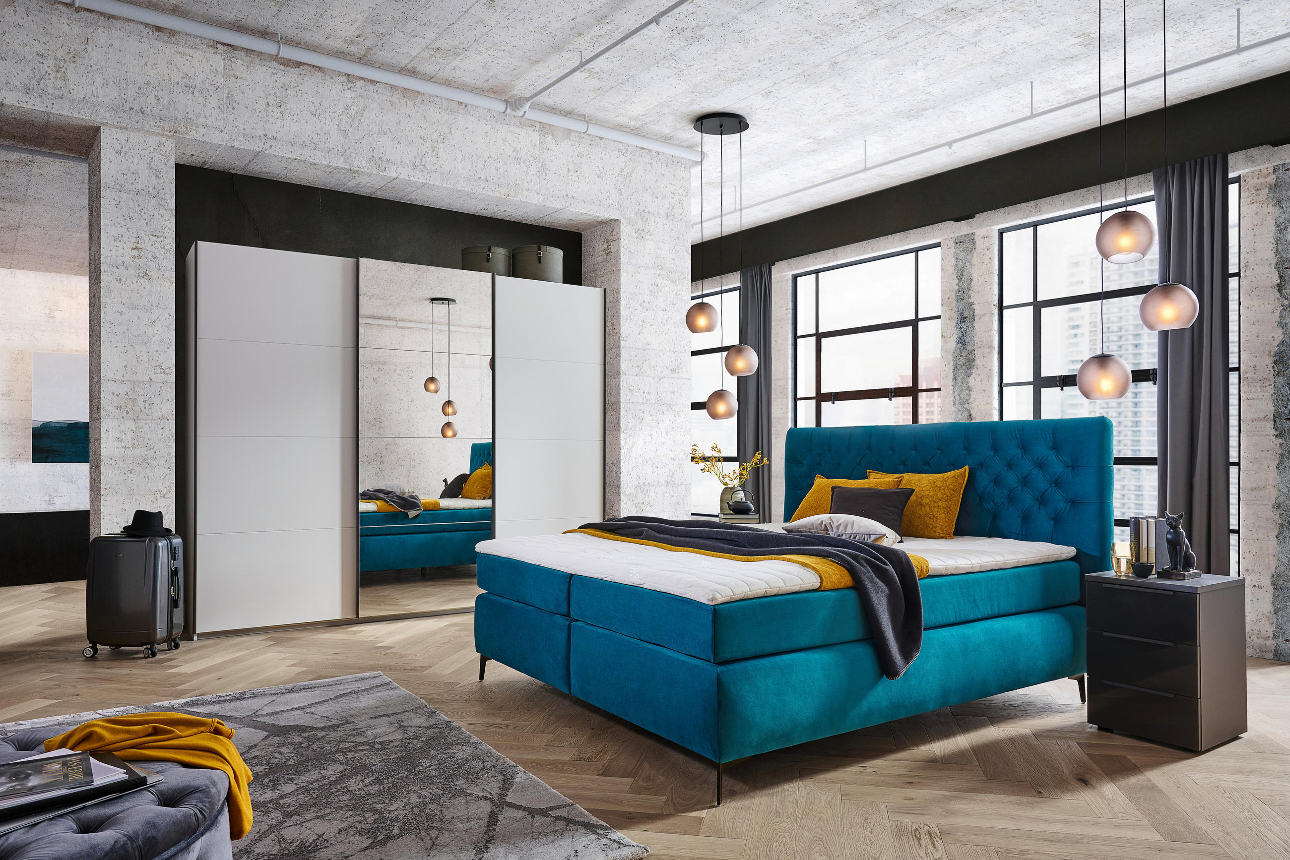 BOXSPRINGBETT 180/200 cm  in Türkis  - Türkis/Schwarz, Design, Holzwerkstoff/Textil (180/200cm) - Esposa