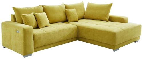 Wohnlandschaft inkl.Funktionen Gelb - Gelb/Silberfarben, KONVENTIONELL, Holz/Textil (287/197cm) - Cantus