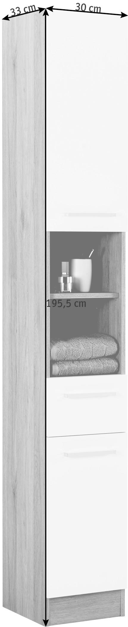 HOCHSCHRANK 30/195,5/33 cm  - Chromfarben/Eichefarben, Design, Holzwerkstoff (30/195,5/33cm) - Xora
