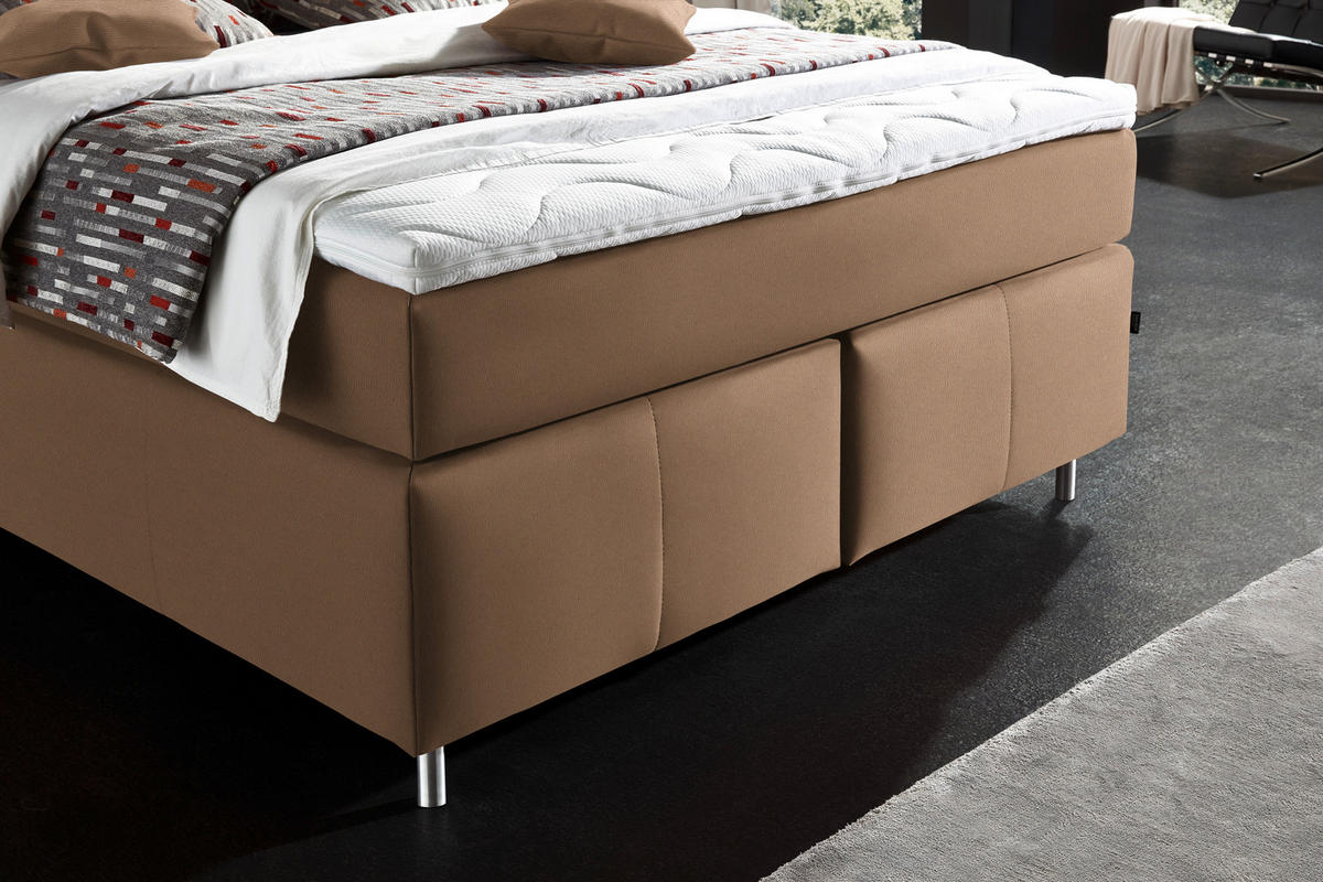 BOXSPRINGBETT 140/200 cm  in Sandfarben  - Sandfarben/Alufarben, KONVENTIONELL, Textil/Metall (140/200cm) - Dieter Knoll