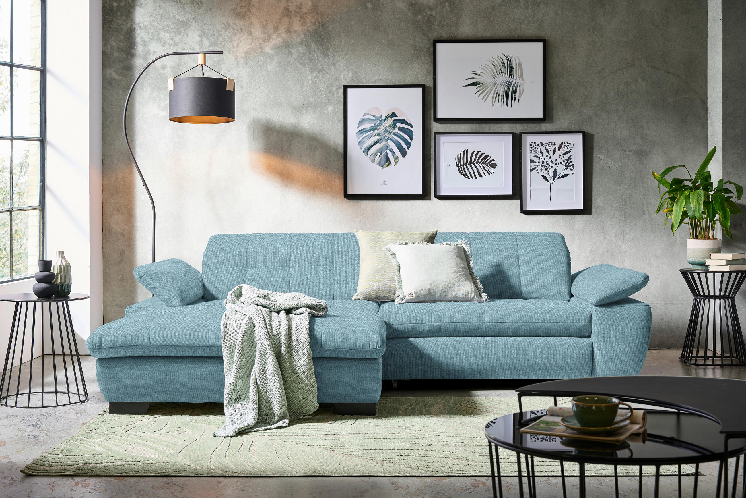 ECKSOFA in Webstoff Hellblau  - Schwarz/Hellblau, Design, Textil/Metall (180/265cm) - Carryhome