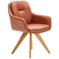 ARMLEHNSTUHL in Holz, Leder Cognac, Wildeiche  - Wildeiche/Cognac, Design, Leder/Holz (62/90/65cm) - Waldwelt