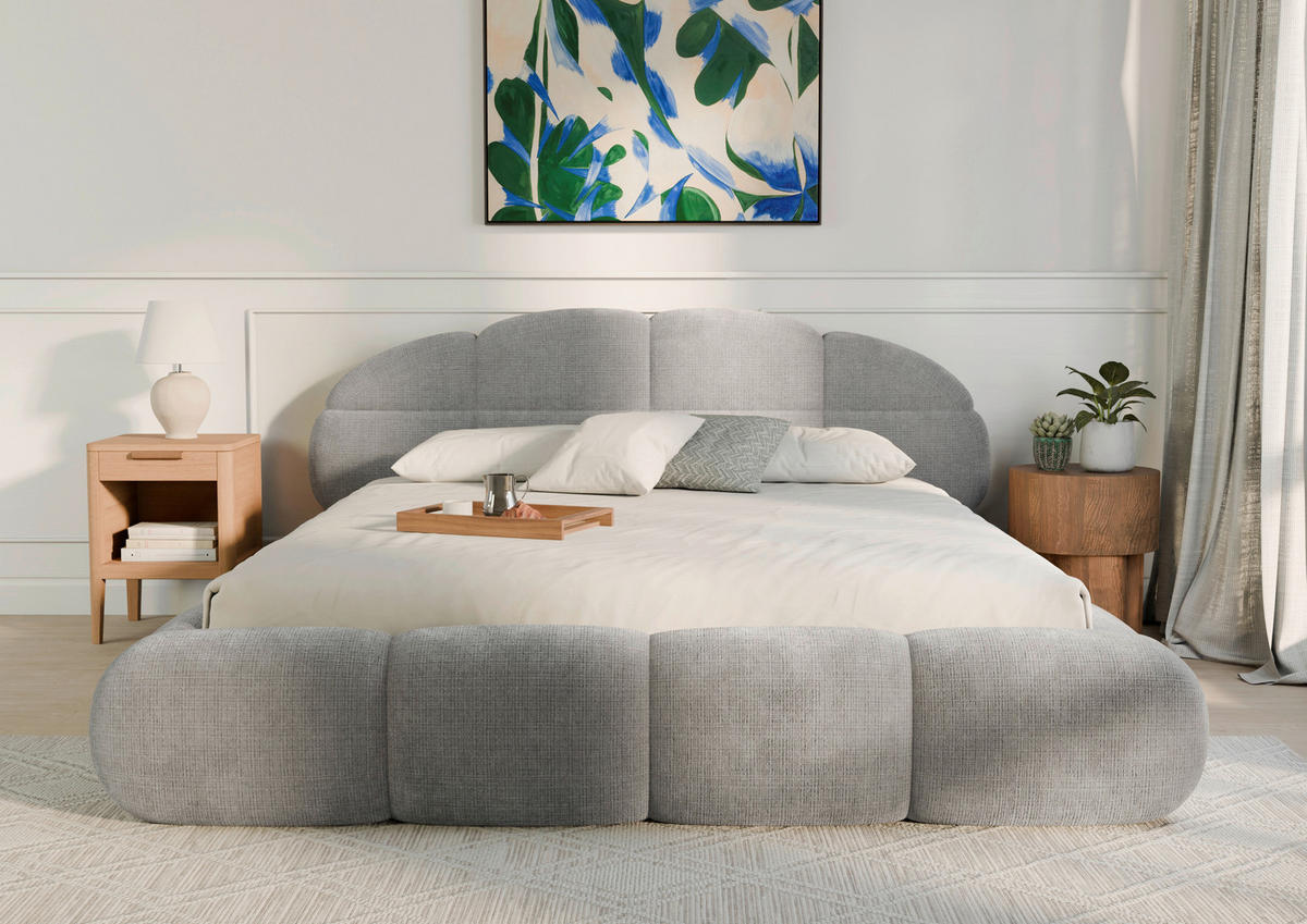 POLSTERBETT 160/200 cm,  in Hellgrau, gepolstertes Kopfteil, Lattenrost, Bettkasten,  - Hellgrau/Schwarz, Design, Holz/Textil (160/200cm) - Chameo