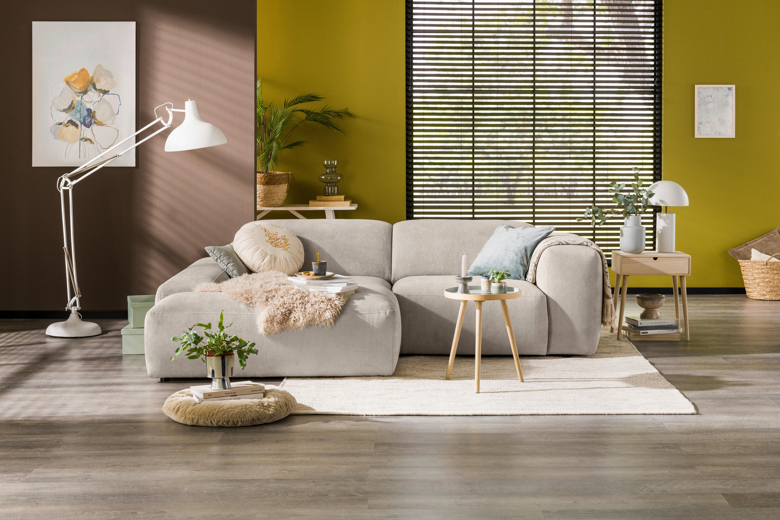 ECKSOFA in Cord Creme - Creme/Schwarz, Design, Kunststoff/Textil (170/252cm) - MID.YOU