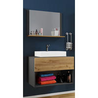 BADEZIMMER 3-teilig  in 80 cm  - Honigeiche/Anthrazit, MODERN, Keramik/Holzwerkstoff (80cm) - MID.YOU