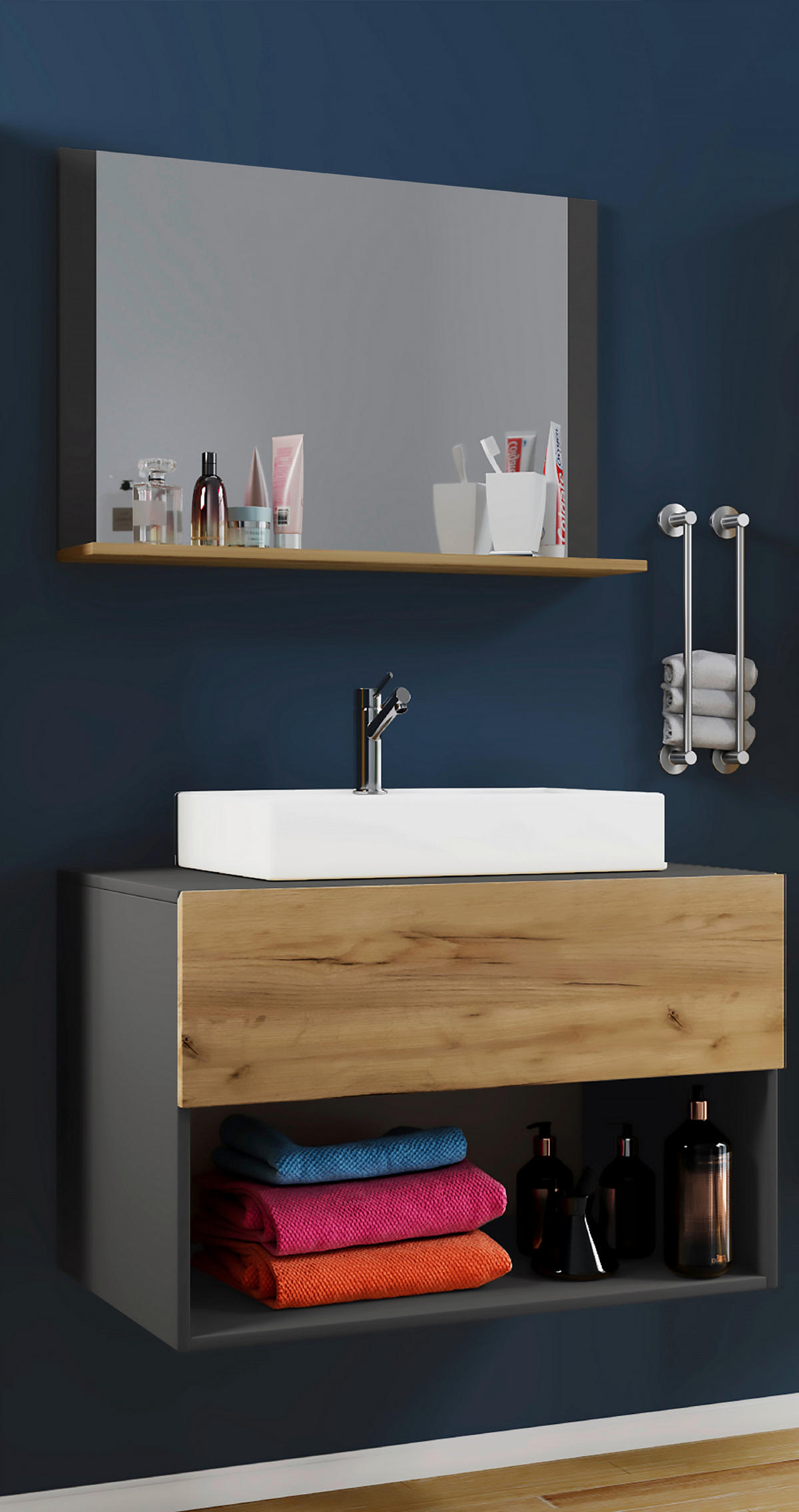 BADEZIMMER 3-teilig  in 80 cm  - Honigeiche/Weiss, Modern, Keramik/Holzwerkstoff (80cm) - MID.YOU