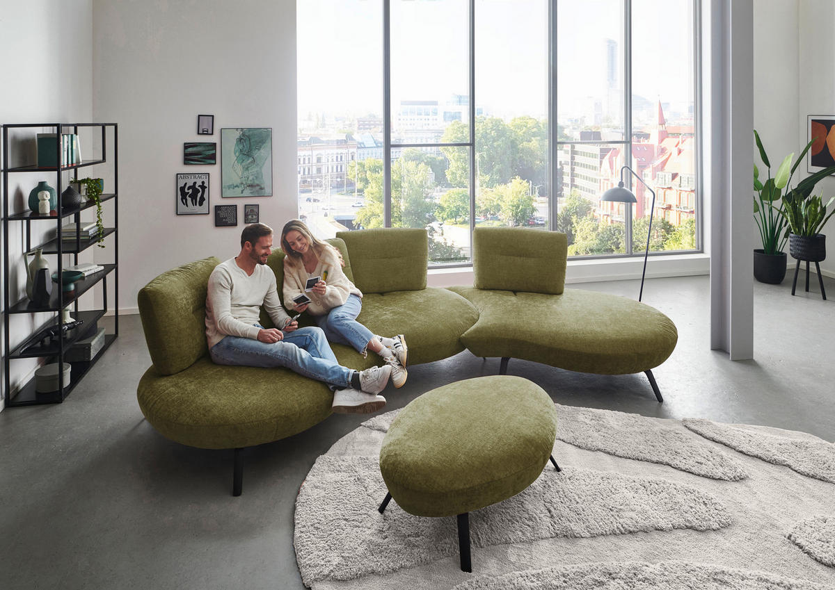 BIGSOFA Flachgewebe Olivgrün  - Schwarz/Olivgrün, Design, Textil/Metall (456/93/138cm) - Moderano