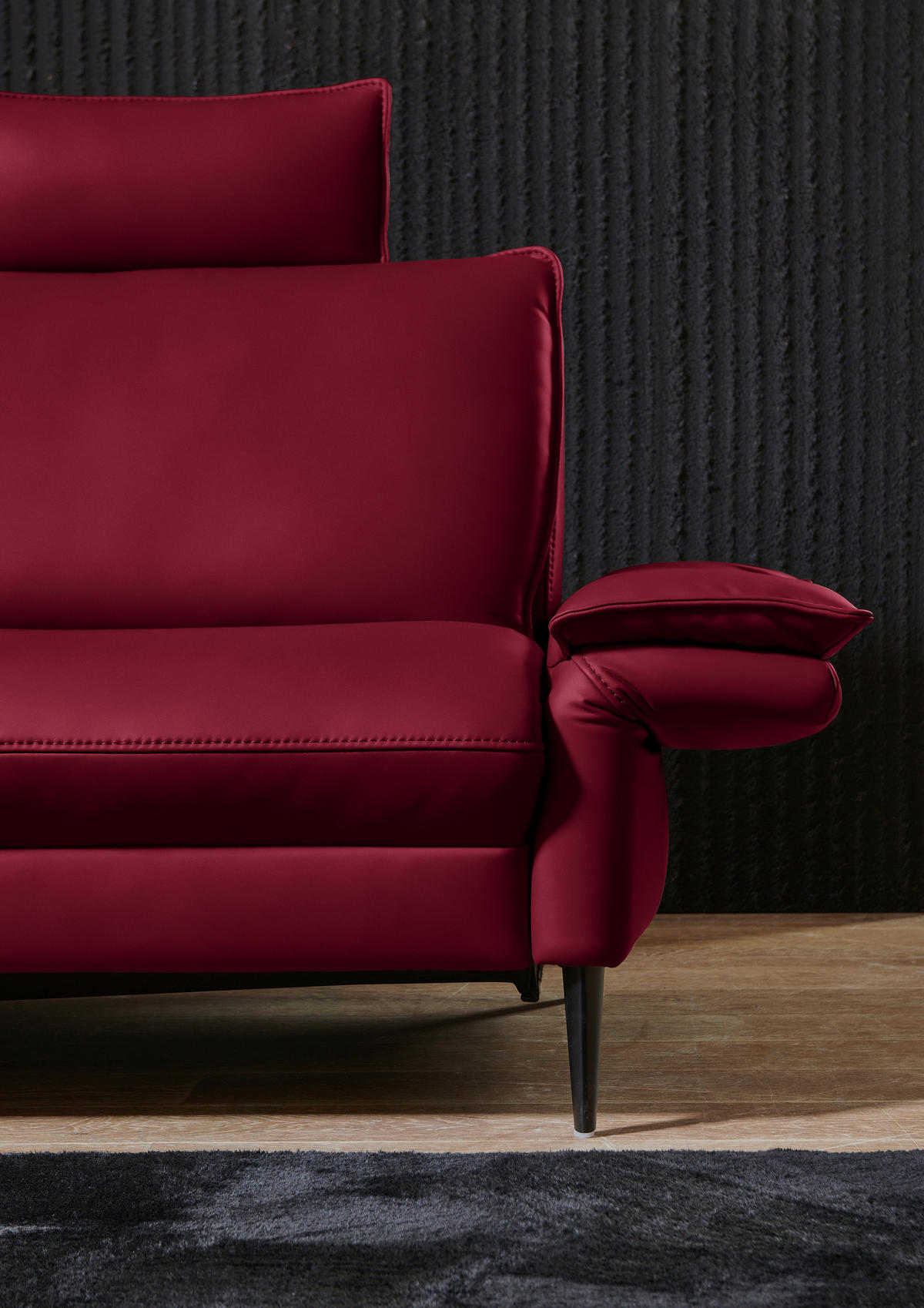 ECKSOFA in Echtleder Rot  - Rot/Schwarz, Design, Leder/Metall (172/334cm) - Valdera