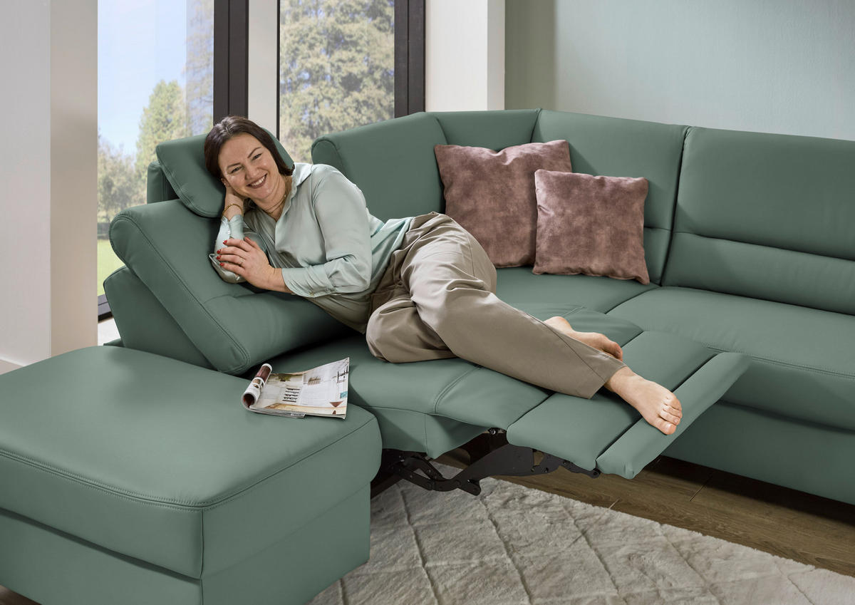 ECKSOFA  in Echtleder Opal  249/290 cm  - Opal/Schwarz, KONVENTIONELL, Leder/Metall (249/290cm) - Beldomo Premium