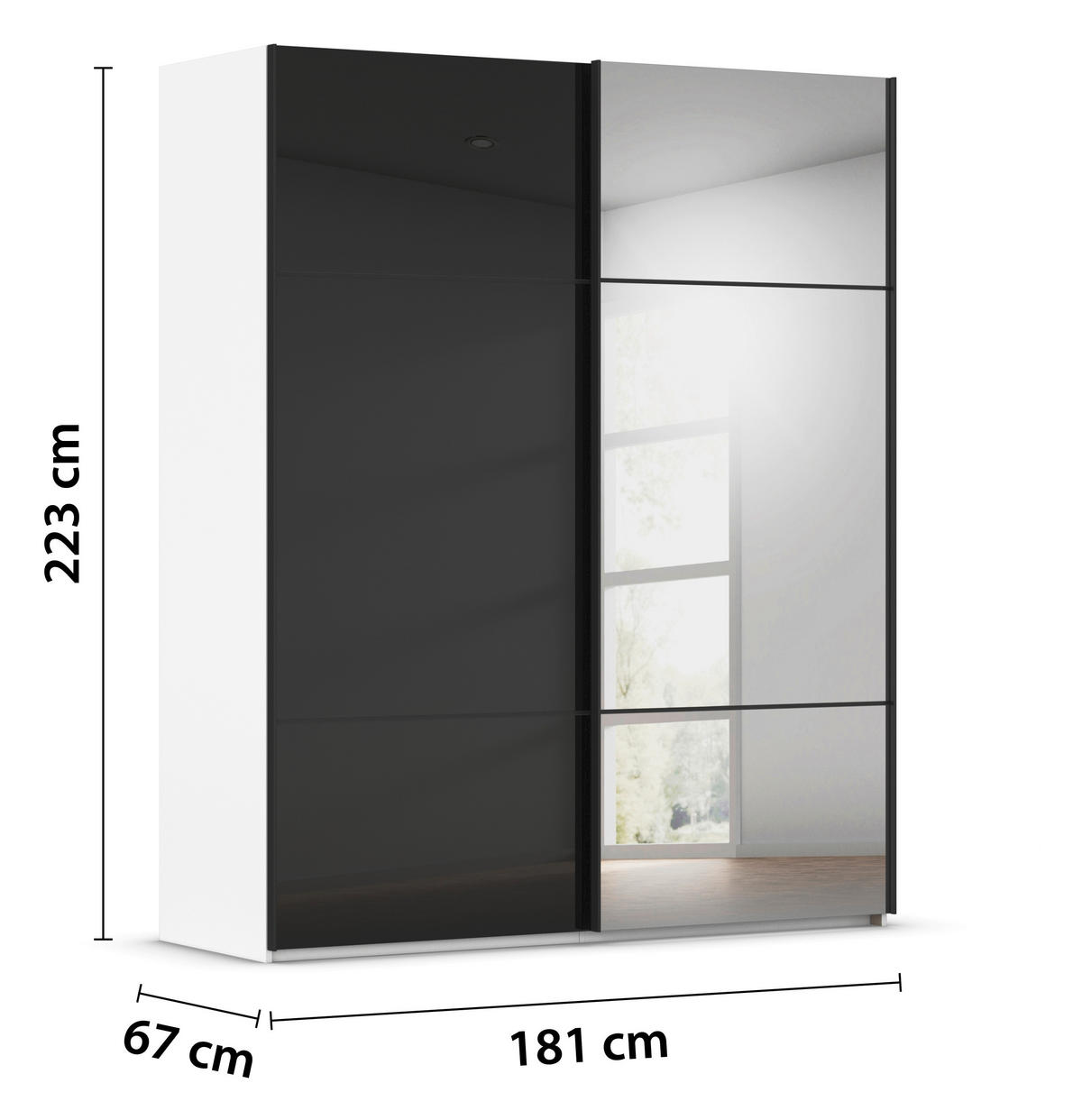SCHWEBETÜRENSCHRANK in Schwarz, Weiss  - Weiss/Schwarz, Konventionell, Glas/Holzwerkstoff (181/223/68cm) - Novel