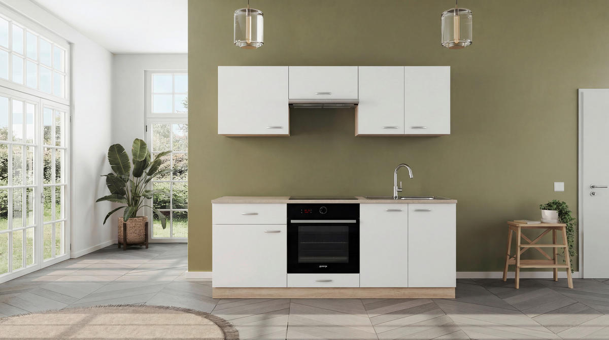 BLOK KUHINJA BEZ APARATA  bijela, hrast Sonoma  - bijela/boje aluminija, Design, drvni materijal/metal - Boxxx