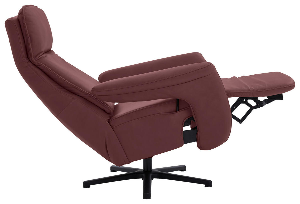 RELAXSESSEL in Leder Beere  - Beere/Schwarz, Design, Leder/Metall (83/112/87-174cm) - Valdera
