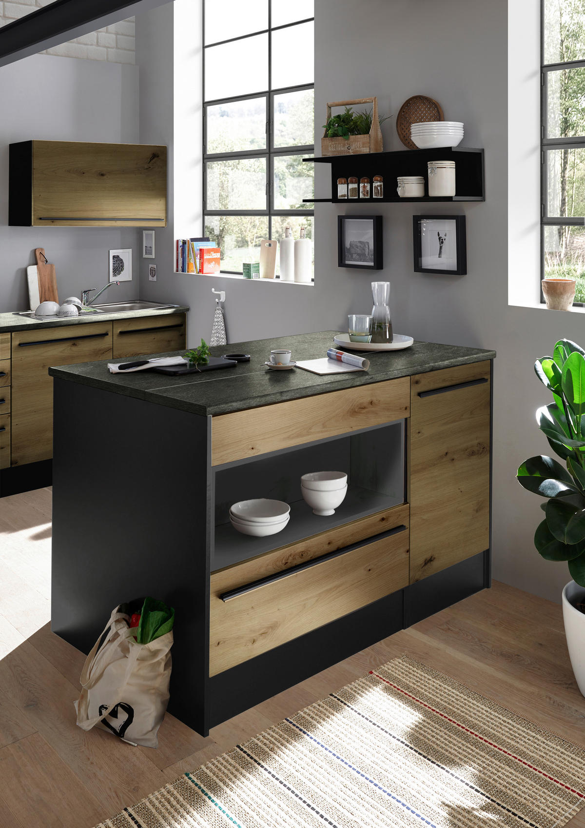 KÖKSÖ   i antracit, ek Artisan  - svart/ek Artisan, Basics, trämaterial/plast (145/90/90cm) - MID.YOU
