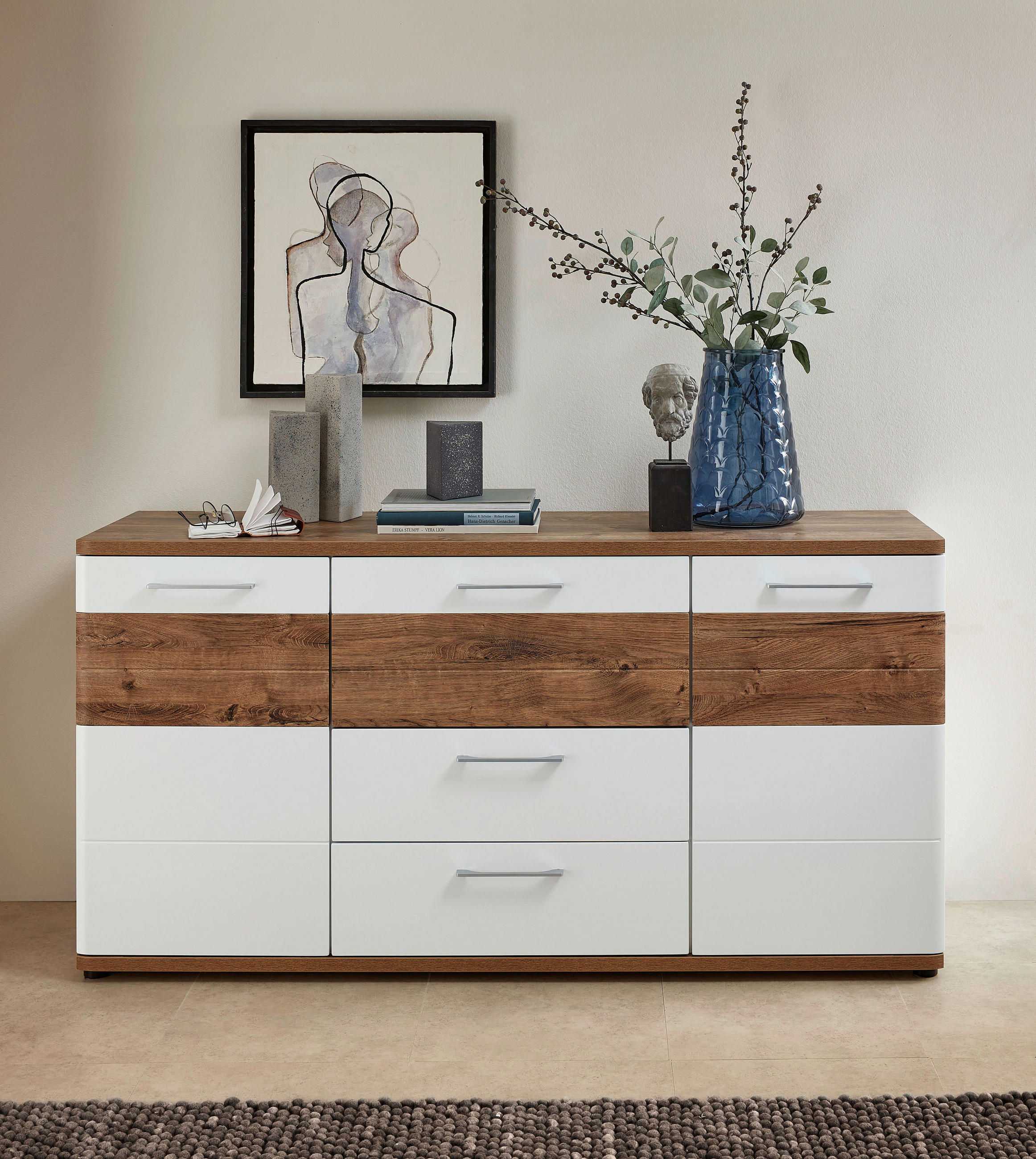 SIDEBOARD Weiß, Eichefarben Einlegeböden  - Eichefarben/Anthrazit, KONVENTIONELL, Holzwerkstoff/Metall (170/86/48cm) - Livetastic