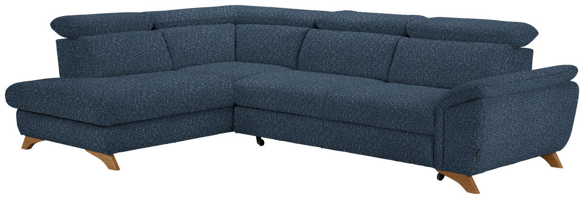 ECKSOFA in Bouclé Blau  - Blau/Eichefarben, Modern, Holz/Textil (212/287cm) - Valnatura