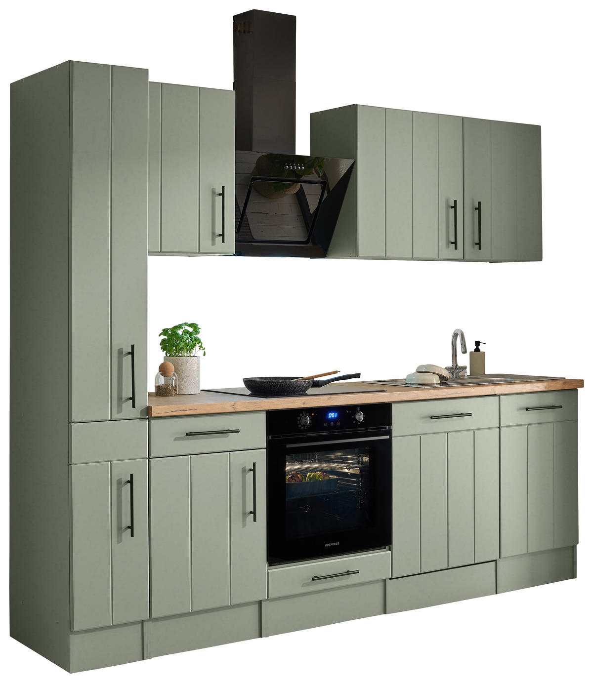 KÜCHENBLOCK 250 cm   in Wildeiche, Schilfgrün  - Schilfgrün/Wildeiche, Trend, Holzwerkstoff/Metall (250cm) - Respekta