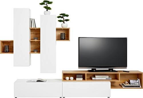 Wohnwand in Weiß, Eichefarben