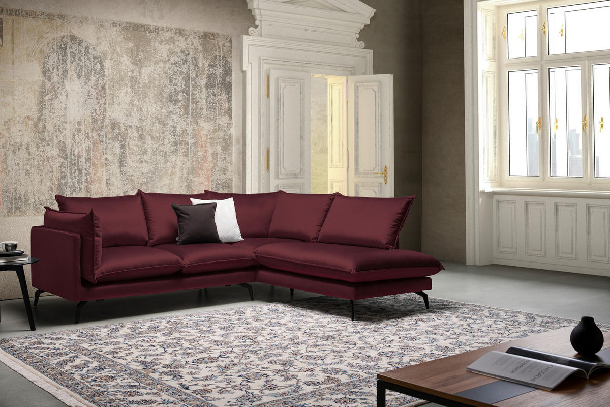 ECKSOFA Bordeaux Samt  - Bordeaux/Schwarz, Design, Textil/Metall (241/200cm) - Carryhome