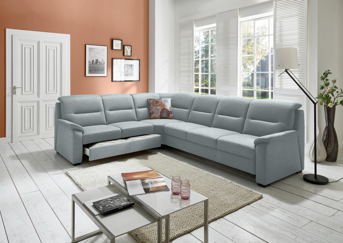 ECKSOFA in Mikrofaser Hellblau  - Schwarz/Hellblau, Konventionell, Holz/Textil (245/303cm) - Beldomo Comfort