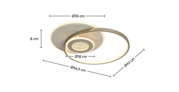 LED-DECKENLEUCHTE Travera 54,5/43/8 cm  - Sandfarben/Chromfarben, Design, Kunststoff/Stein (54,5/43/8cm) - Novel