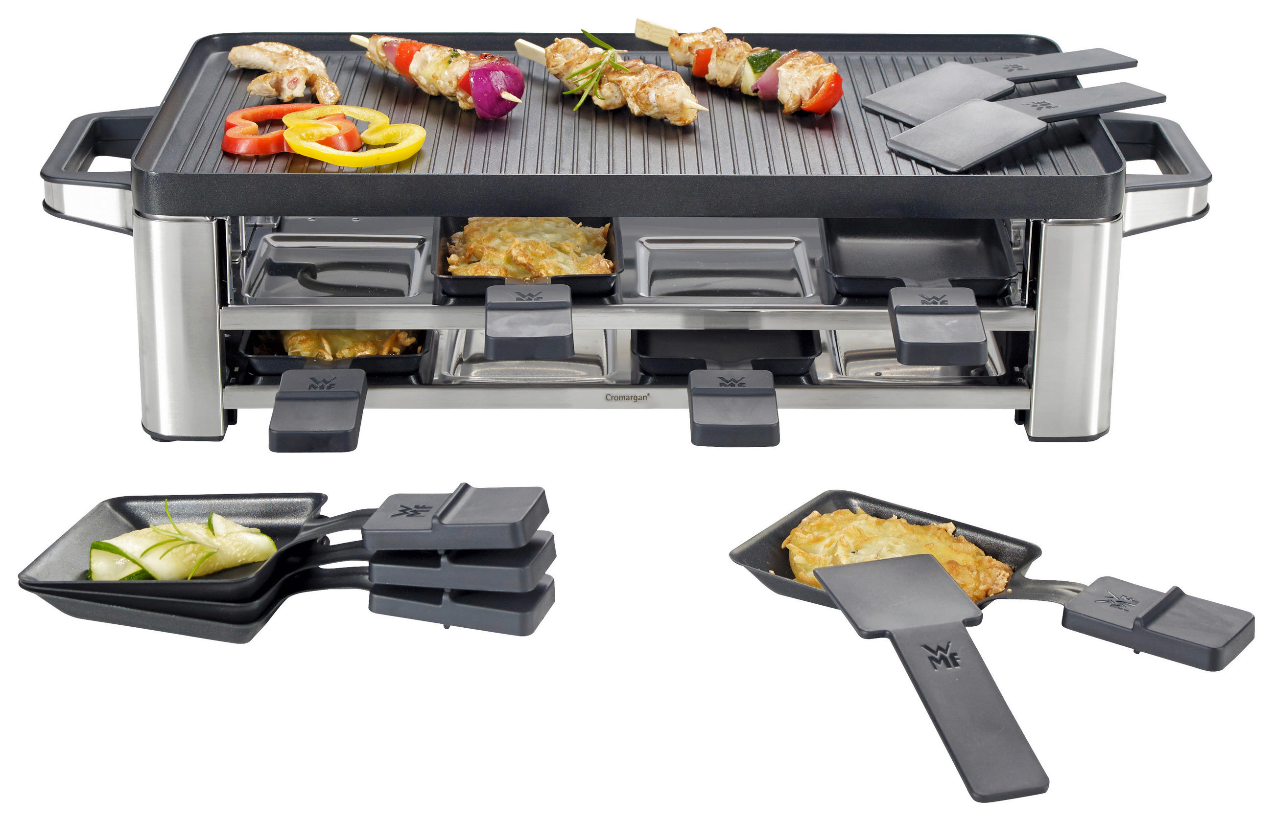 RACLETTE-GRILL Lono  - Edelstahlfarben/Schwarz, Design, Metall (24,1/54,5/13cm) - WMF